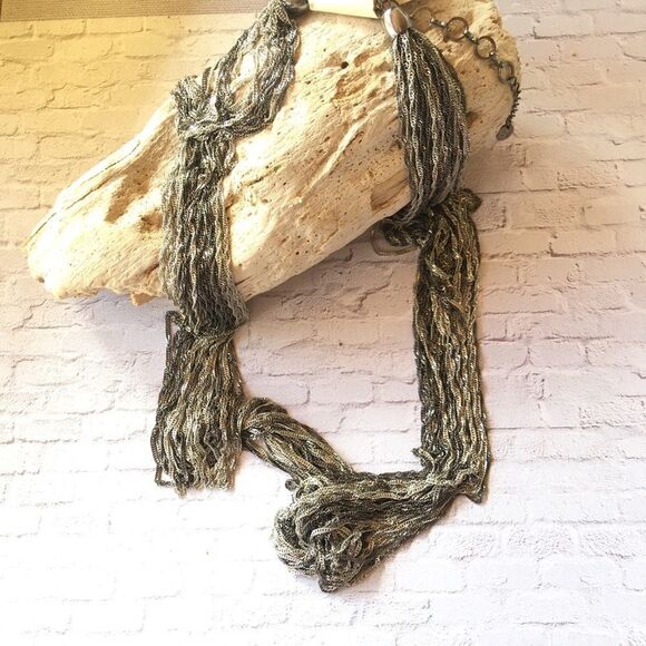 Gunmetal & Silver multi chain statement necklace - Picture 1 of 5